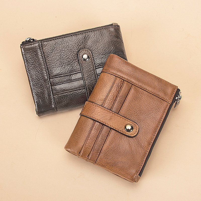Herren Rindsleder kurze Reißverschluss Karte Führerschein Tasche, Damen Leder Geldbörse, Null Brieftasche_voghion.com