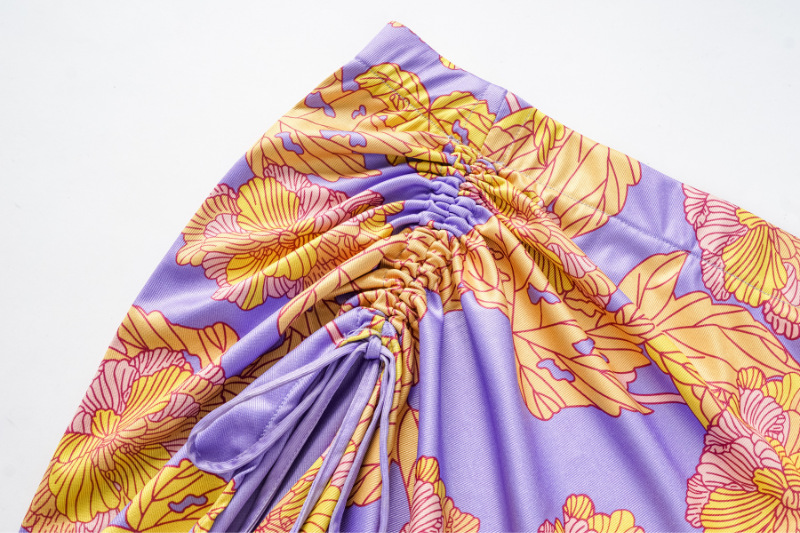 Damen-Badeanzug mit Schulterrüschen, bedruckt, hoher Taille und geteiltem Badeanzug_voghion.com