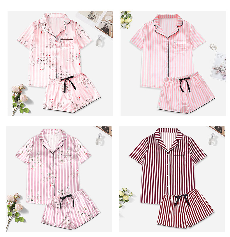 High-quality satin stretch ice silk comfortable home wear short-sleeved shorts pajamas best-selling_voghion.com