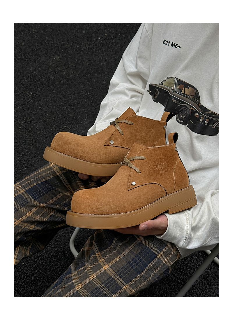 Big Head Derby Shoes Men's Tide Round Head Vintage Martin Boots Tooling Boots High Top Desert Short Boots_voghion.com