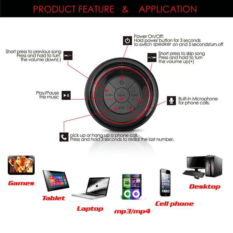 Alto-falante Bluetooth à prova d'água IPX 7, alto-falante portátil, mini alto-falante para banheiro, rádio sem fio, alto-falante Bluetooth multifuncional_voghion.com