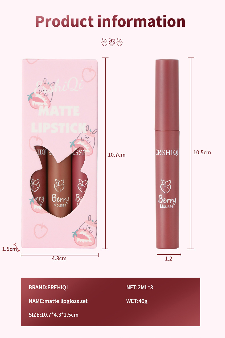 Exklusiver ErshiQi Mist Liquid Lipstick Matt Fading Nicht färbend Cup 3 Einzel-Lipgloss_voghion.com