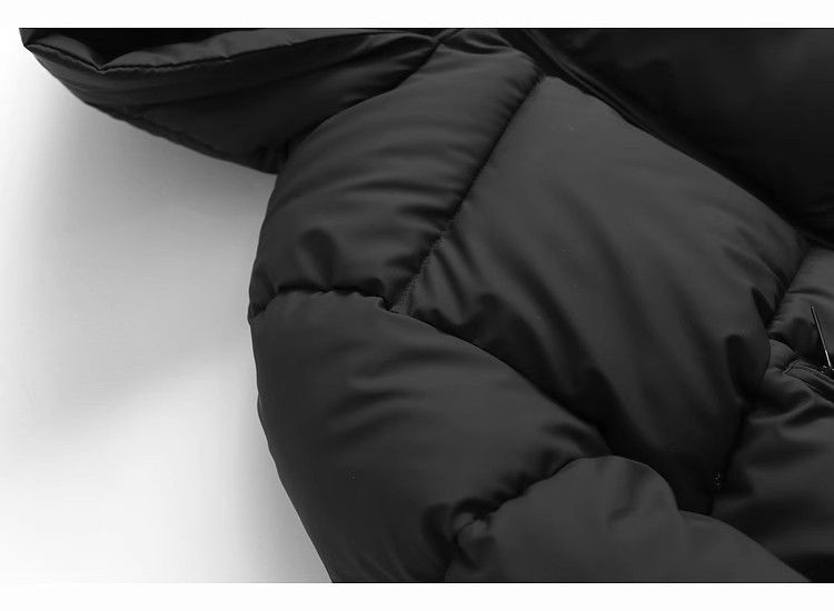 Women's Puffy Bomber Jacket With Hood - Winter Warm Cozy Oversized Cotton Coat In Black & Beige | XS/S/M/L_voghion.com