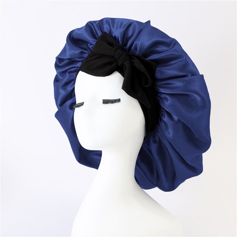 Cappello da notte con sciarpa di bellezza, fiocco di nastro, colore: raso, tesa larga_voghion.com