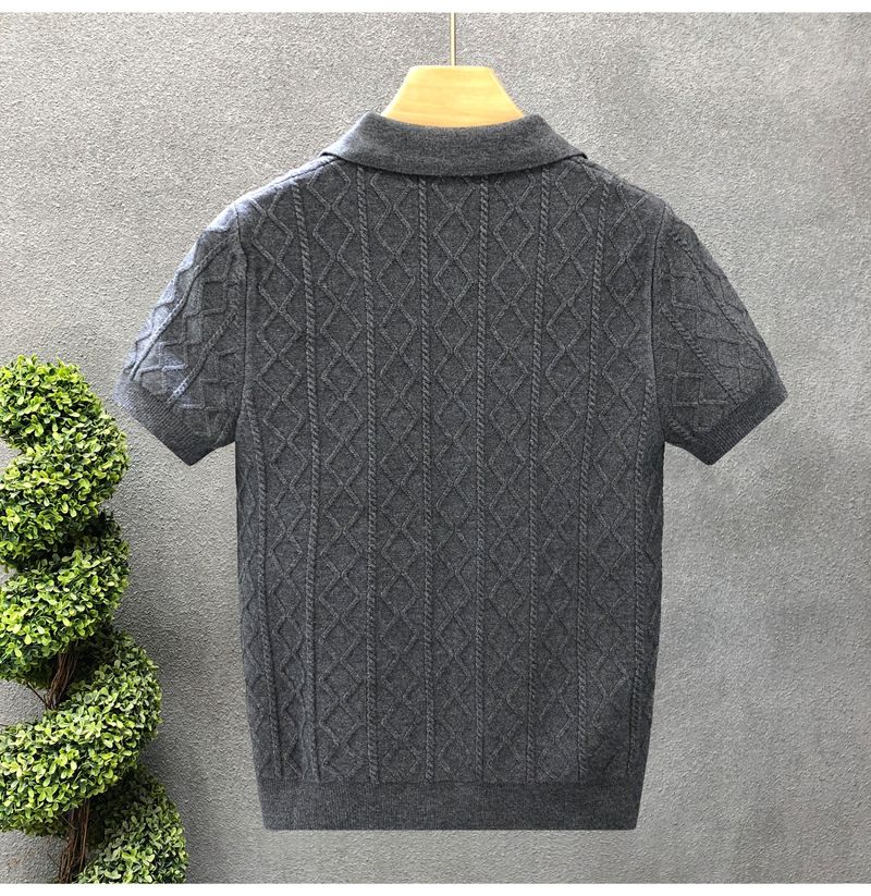 Polo da uomo in maglia testurizzata – Maglia casual a maniche corte con colletto a contrasto (M-3XL, bianco/nero/grigio/marrone, vestibilità slim e rilassata)_voghion.com