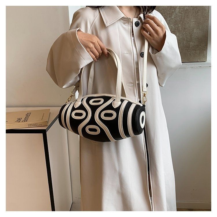 Tianzhu Women, borsa a tracolla in stile etnico, da donna, a tracolla singola per uscire, blocco di colore bianco e nero_voghion.com