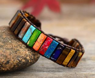Bohemian Beaded Bracelet For Men And Women, Handmade Leather Wrap Bracelet With Gemstone Beads, Adjustable Unisex Wristband For Everyday Wear_voghion.com