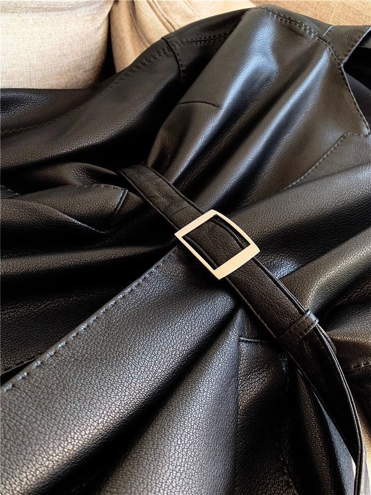 Women's Clothing retro leather jacket short fashion spring and autumn leather jacket small size slim and stylish Outerwear_voghion.com