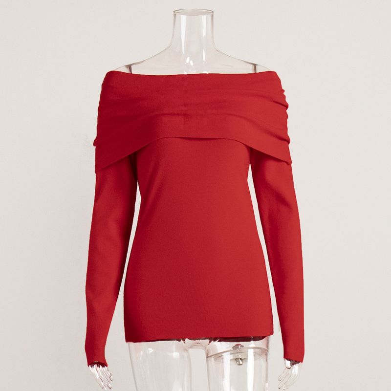 Maglione da donna, stile autunnale e invernale, a maniche lunghe, lavorato a maglia, con una spalla, sexy, aderente, con spalle scoperte_voghion.com