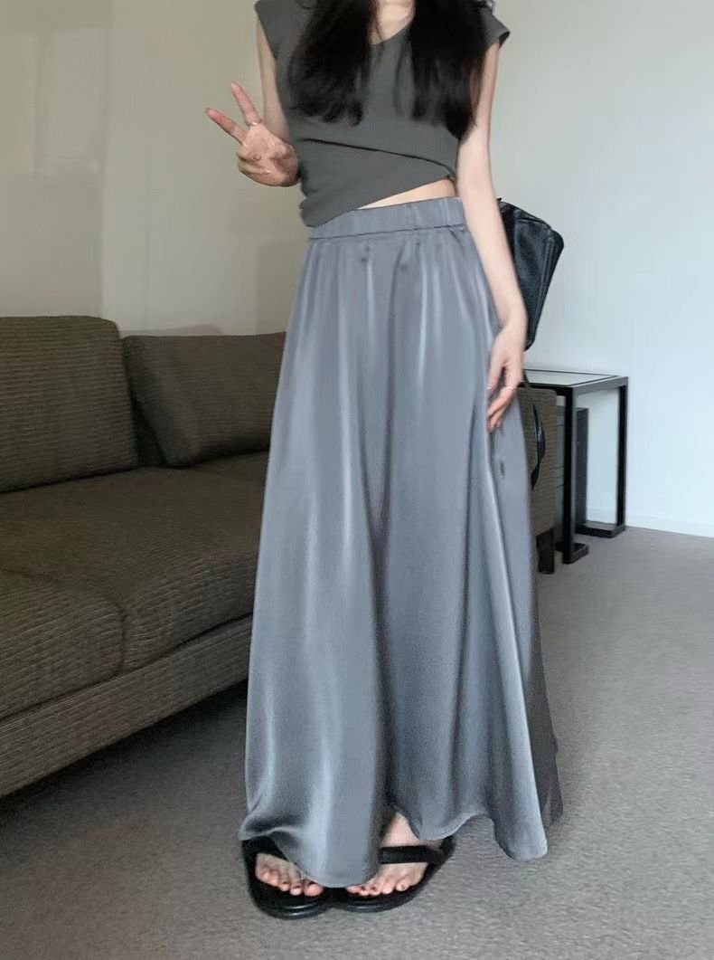 Gonna midi lunga svasata in raso di acetato stile Hepburn francese ChicShe 2023_voghion.com