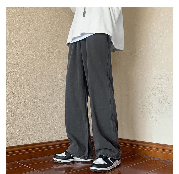 Hosen-Look Schlanke, übergroße Jeans in Militärgrün, gerade, lockere Hose mit weitem Bein für Herren im American High Street-Stil_voghion.com