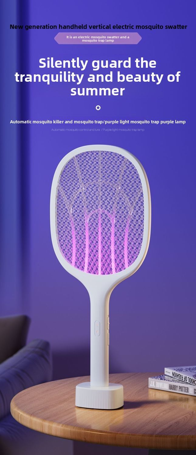 Leistungsstarke elektrische Haushalts-Killerlampe mit wiederaufladbarer Lithiumbatterie, 3-in-1-Hochleistungs-Mücken-Fliegenklatsche_voghion.com