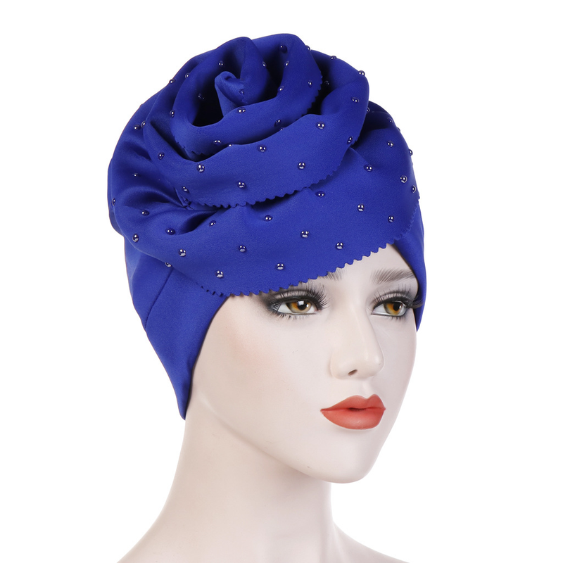 hand-cut large flower plus ceramic flange solid color turban hat space cotton turban hat_voghion.com