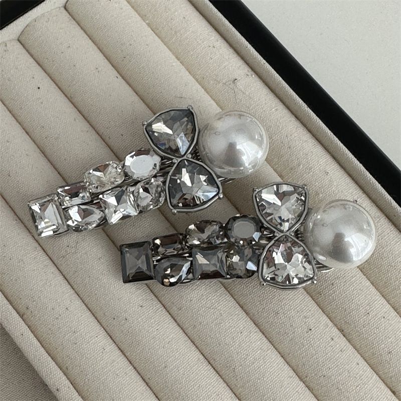 Forcina per capelli da donna in stile coreano, con fiocco in strass leggero di alta qualità, a forma di becco d'anatra, con frangia retrò e semplice clip laterale_voghion.com