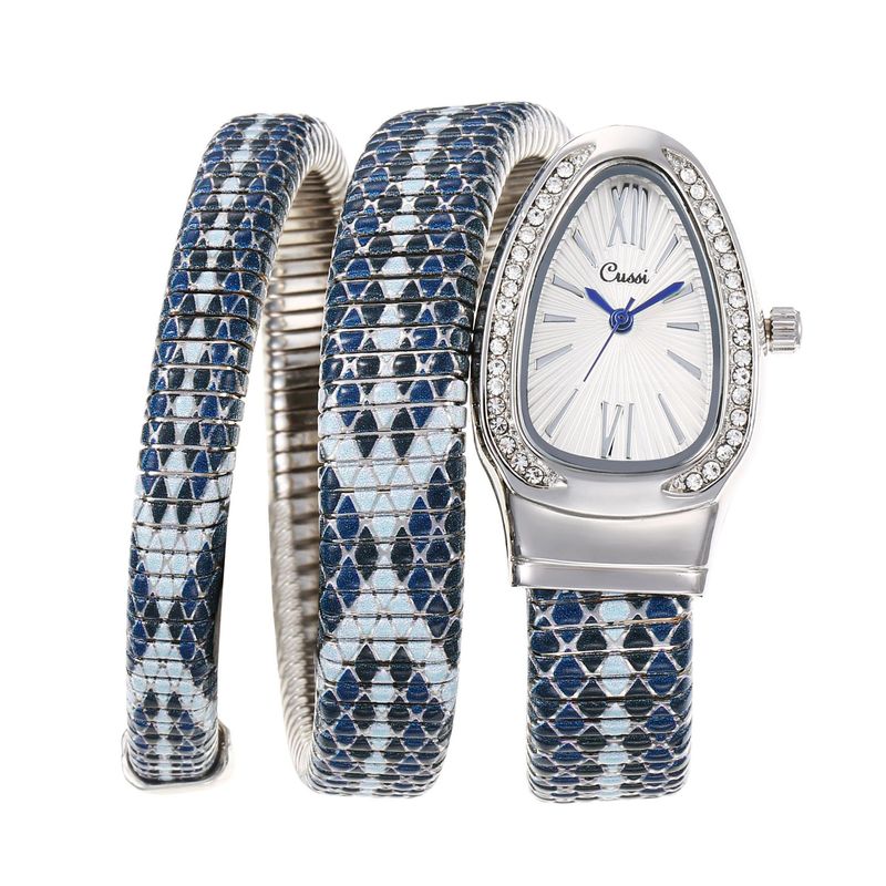 2025 Neues, heiß verkauftes Schlangenarmband mit diamantförmigem Zifferblatt in Schlangenform für Damen, Quarz-Persönlichkeitsuhr_voghion.com