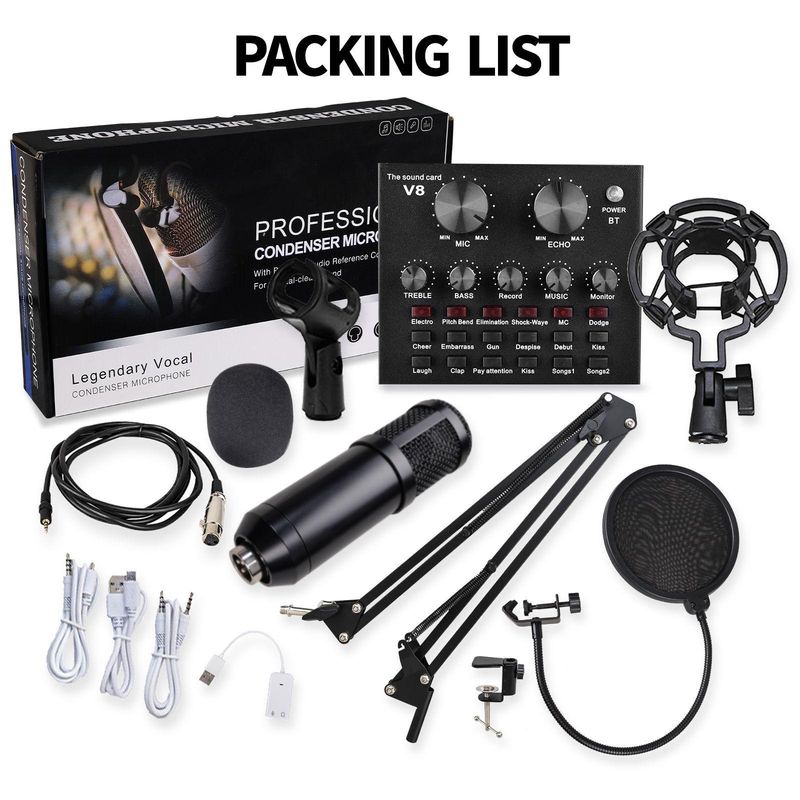 BM800 Ses Kartı, Cep Telefonu, Bilgisayar, Karaoke, Canlı Yayıncı, Ulusal Takım, Kayıt, Bağırma Mikrofonu ve Kuaishou Tam Takımı_voghion.com