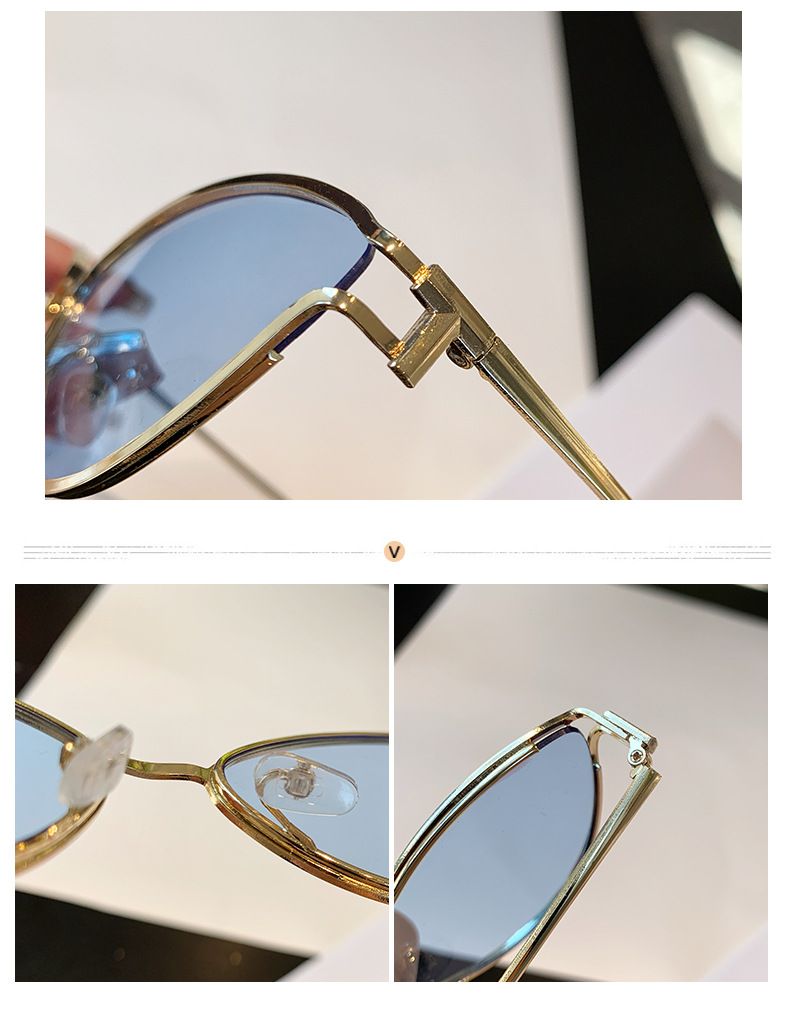 Occhiali da sole personalizzati in stile hip hop, occhiali con montatura completa in metallo giallo con montatura scavata, occhi di gatto triangolari,_voghion.com