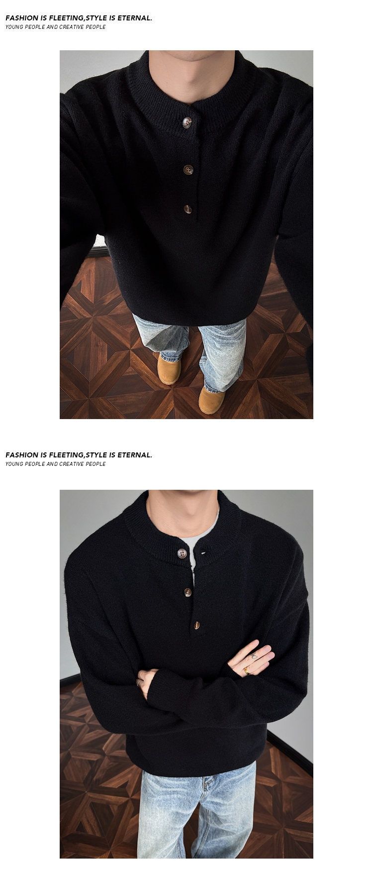 Cove High-End Henry Collar For Men, Autumn And Winter American Retro Style Base Layer, Cleanfit Knitted Sweater Jacket_voghion.com