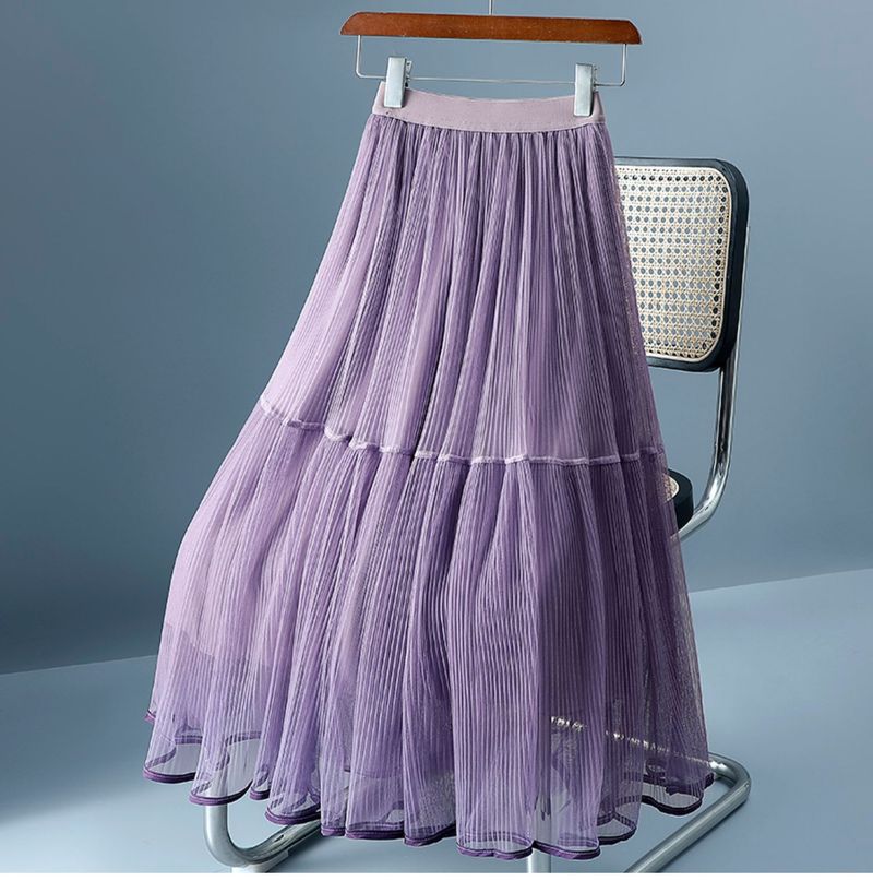 Ženska oblačila Veliko nihajno mrežasto torto krilo krilo ženske pomlad in poletje novo majhno pravljično dolgo krilo Nagubano krilo v liniji_voghion.com