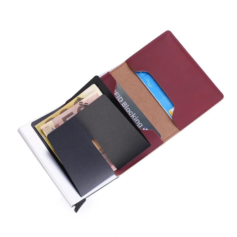 Kartenhalter Geldbörse Brieftaschen RFID-Schutz Diebstahlschutzbürste Ultradünne Kreditkarte Aluminiumlegierung Kartentasche Metall Herren-Mehrkarten-Geldbörse_voghion.com