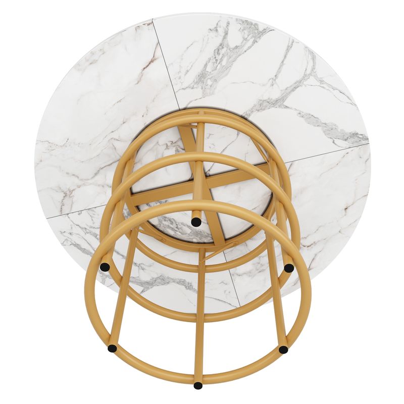 Ronder Esstisch 100x76cm Mit Marmorplatte, Goldene Ringbeine_voghion.com