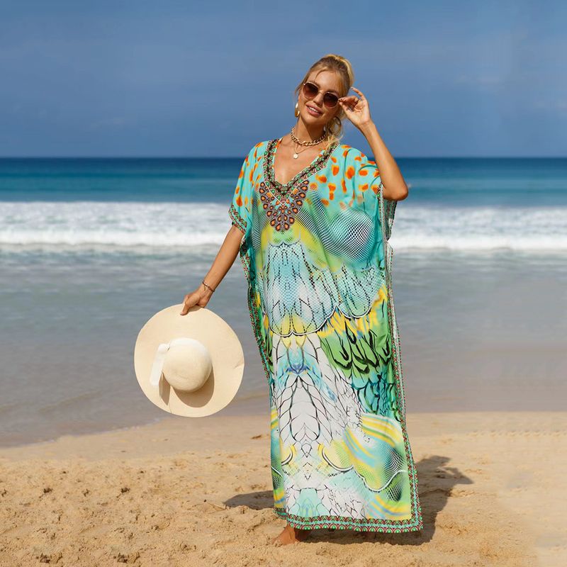 Bohemian Beach Cover-Up Kleid – Leichte und atmungsaktive Tunika aus 99 % Baumwolle für Damen, übergroßes, fließendes Sommerkleid, perfekt für den Pool_voghion.com