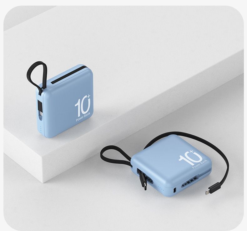 New Large Capacity 10000mAh Mini Power Bank With Built-in Fast Charging USB Cable Compact Portable Charger_voghion.com