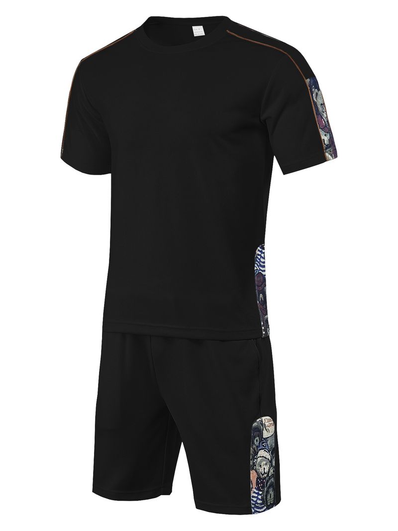 Ensemble short et short à manches courtes et col ras du cou pour homme, style hip-hop, décontracté, tendance, style américain, respirant et ample_voghion.com