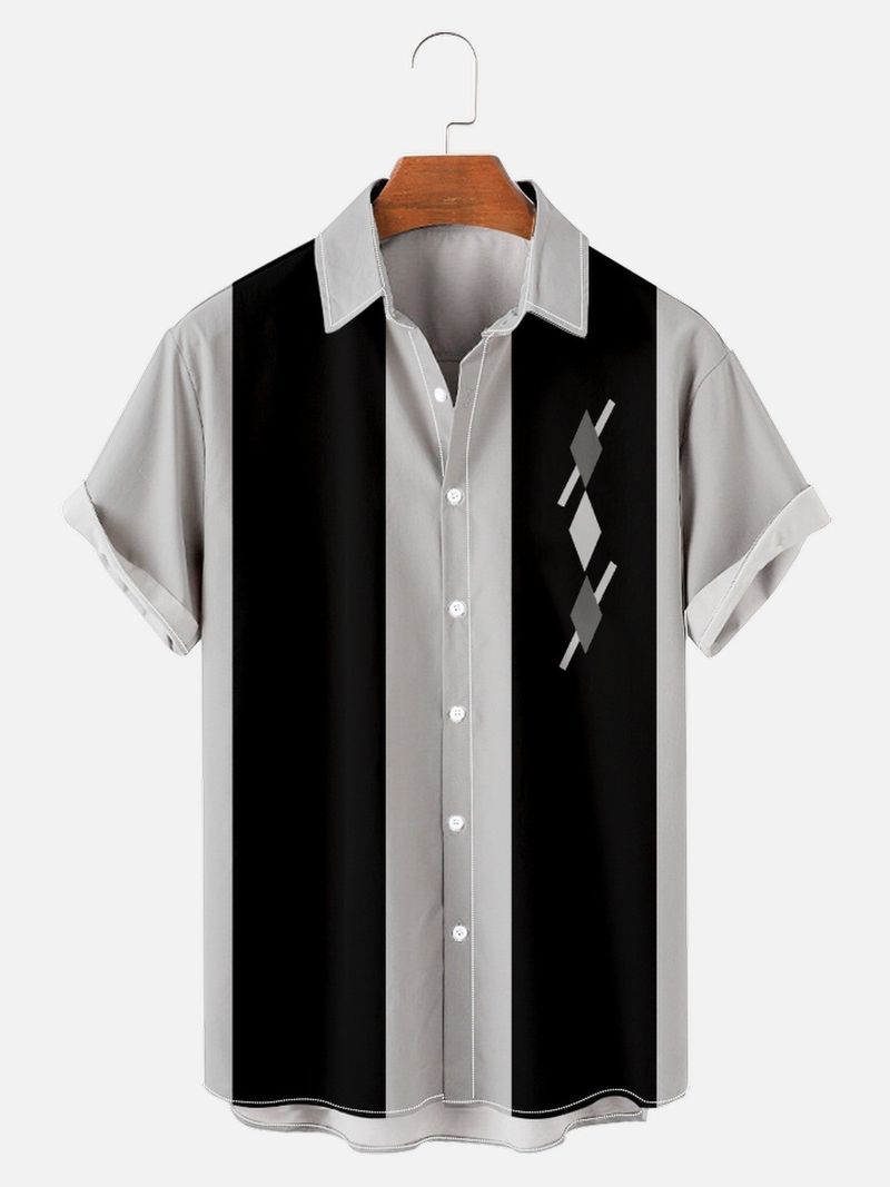 Vintage Herrenhemd für Herren, modisches Muster, Streifen, Oberteile, Sommer, Herrenbekleidung, kurzärmelige Knopfbluse, lockere Hawaiihemden_voghion.com