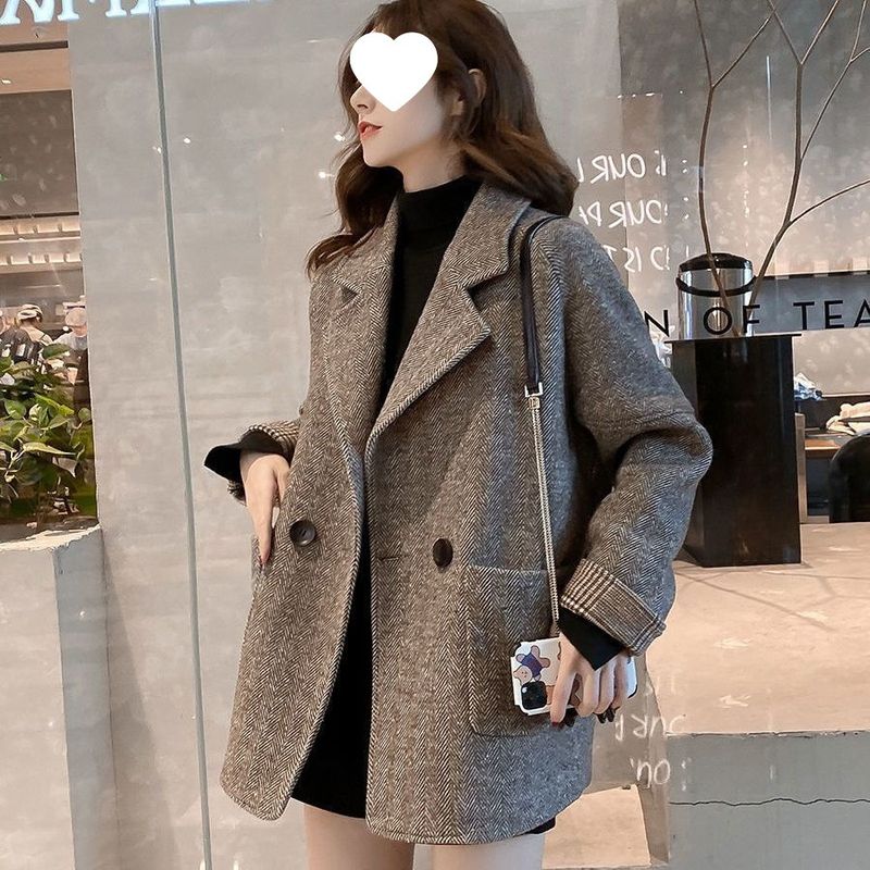 Blazer de lã feminino, primavera de 2025, estilo coreano, solto e emagrecedor, casual, casaco de lã_voghion.com