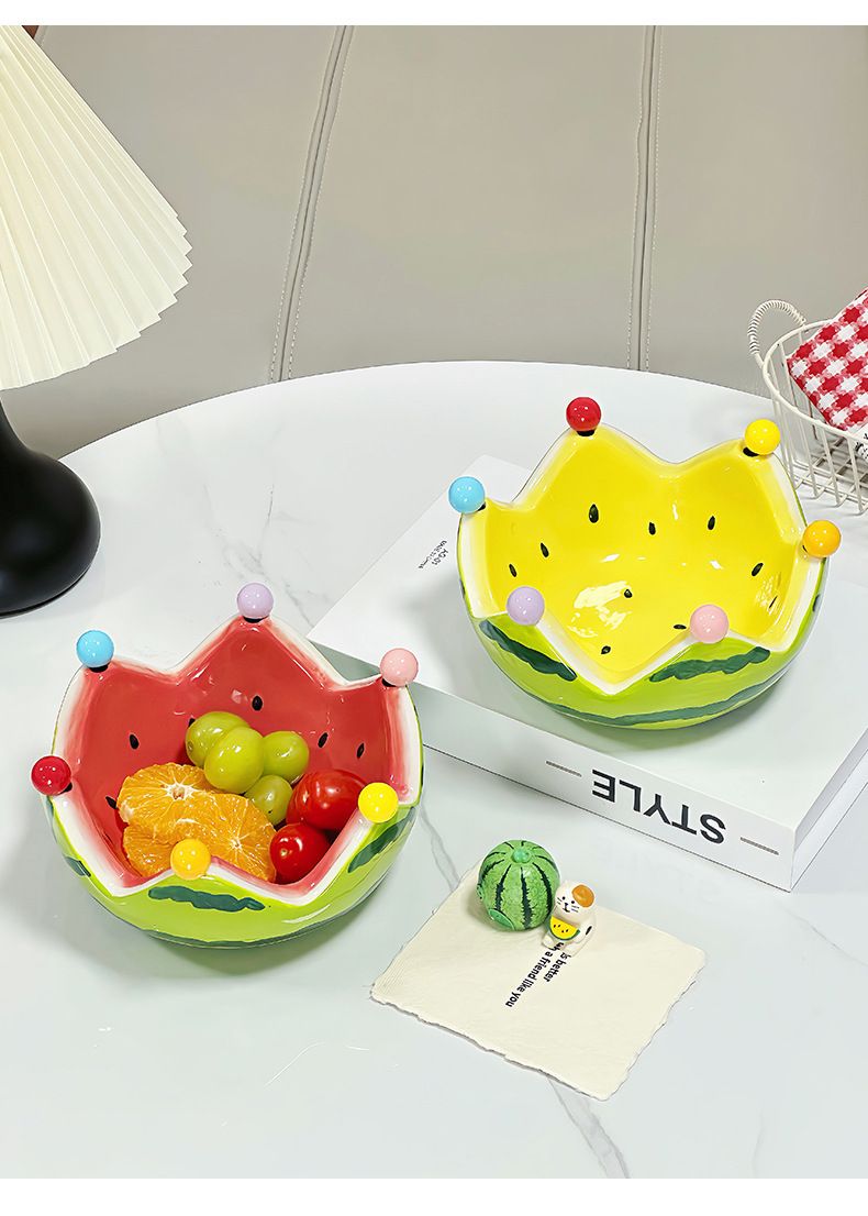 Watermelon Creative Ceramic Fork Set Large Capacity Living Room Coffee Table Fruit Bowl Plate Cute Small Ornament_voghion.com
