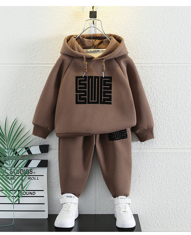 Pojkar Huvtröja Set Höst och vinter Utländska barn Barn Plus Plysch Pojke Plankton Stiliga vinterkläder_voghion.com