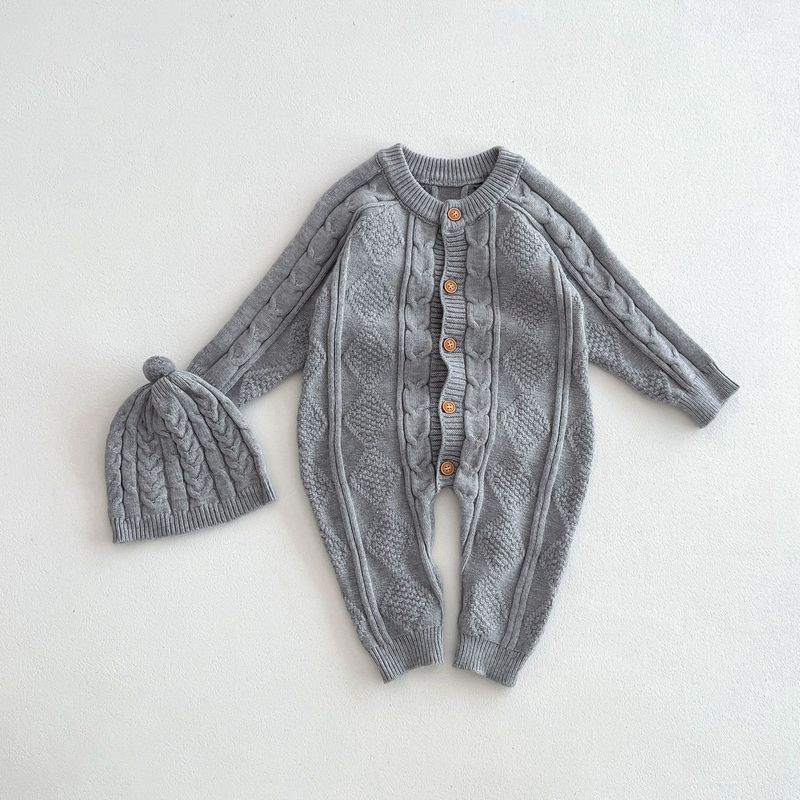 Korean version of autumn and winter New Baby wool jumpsuit for boys and girls Baby Full moon suit newborn 100-day banquet long climb_voghion.com