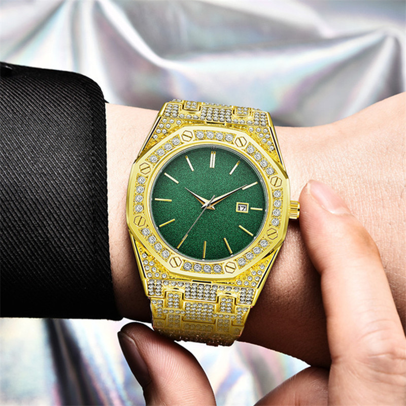 Hip Hop Männer Marke Voller Diamant Gold Datum Geschenke Uhr_voghion.com