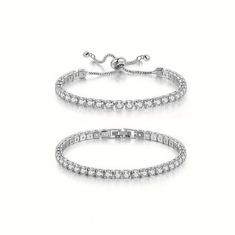 Cubic Zirconia Tennis Bracelet Bracelets For Women Men Golden Siery Color Hand CZ Chain Homme Jewelry 2pcs_voghion.com