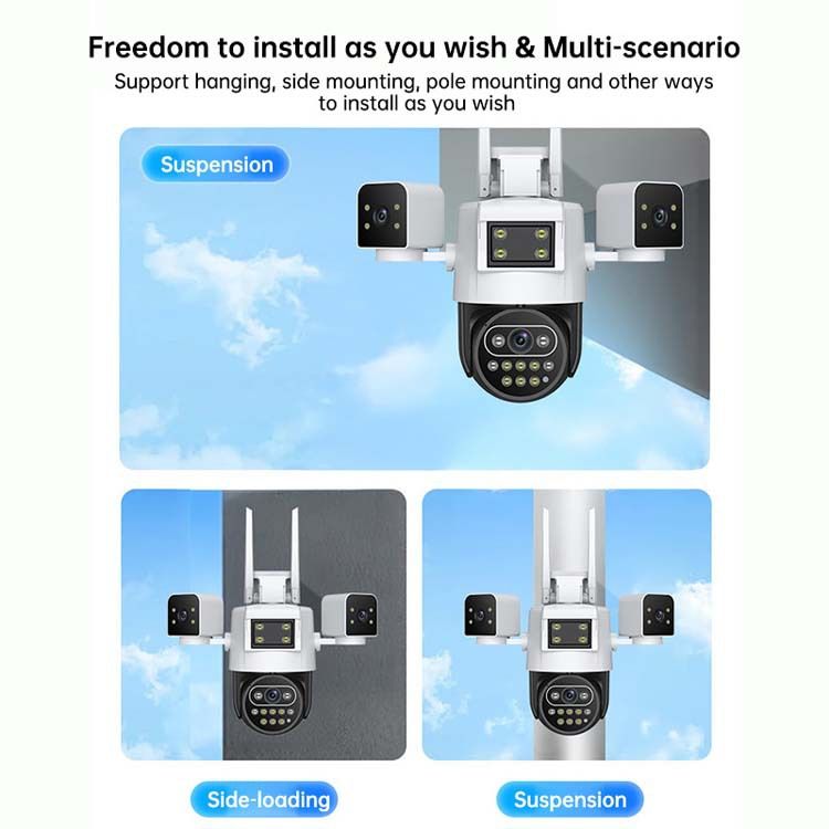 6MP WiFi/4G Outdoor Security Camera With Triple View, Smart Night Vision, Remote Monitoring, IP66 Waterproof,_voghion.com