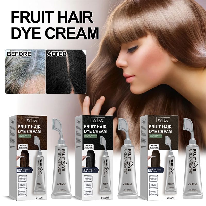 Schwarze Fruchtfärbecreme mit Kamm, natürliche Abdeckung für weißes, graues Haar, sanftes, nicht reizendes Styling, lang anhaltende Haarfärbecreme_voghion.com