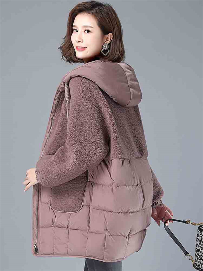 Frauen Gepolsterte Jacken Herbst Winter Mit Kapuze Oberbekleidung 2022 Lose S-4XL Unten Baumwolle Jacke Mid-Länge Lamm Wolle Dicken Mantel_voghion.com