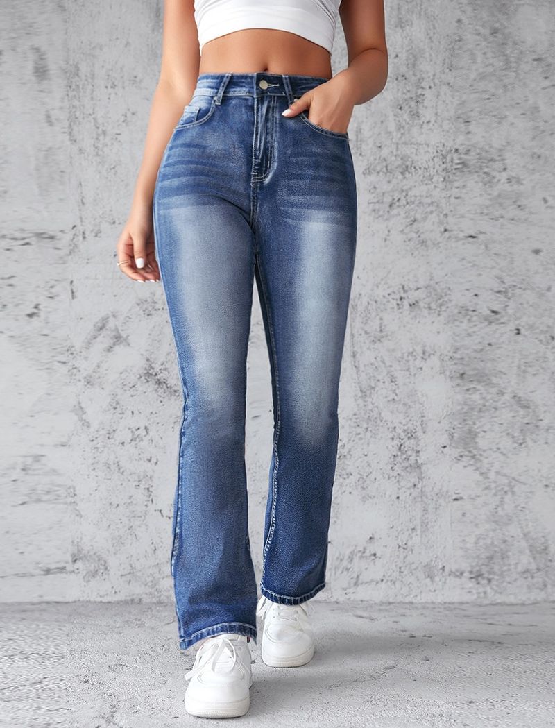 2025 New European And American Embroidered High Waisted Washed Fashion Bell Bottom Pants Jeans For Women_voghion.com