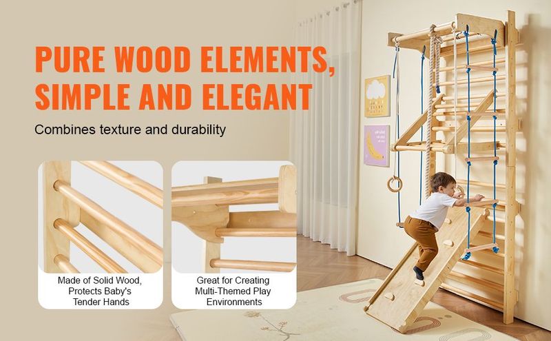 Swedish Ladder Wall Gym 8 In 1 Wooden Indoor Playground Climbing Toys_voghion.com