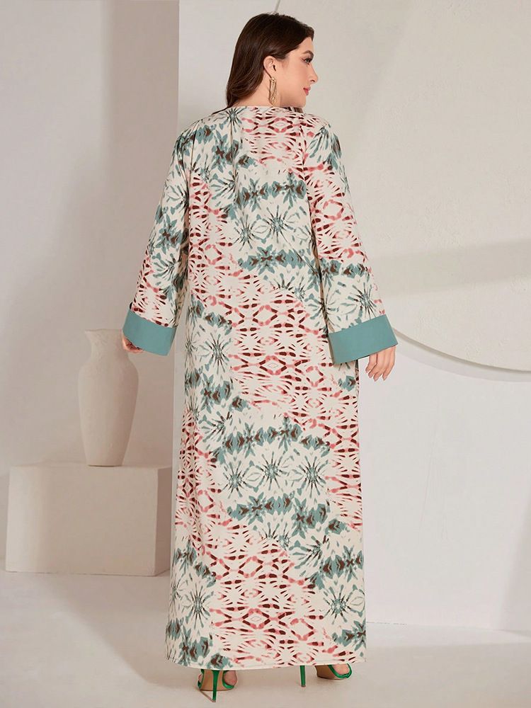 Elegantes Dubai Muslim Party Abaya Kleid mit arabischem Blumendruck – Plus Size Langarm-Maxikleid für Frauen, bequem und stilvoll_voghion.com