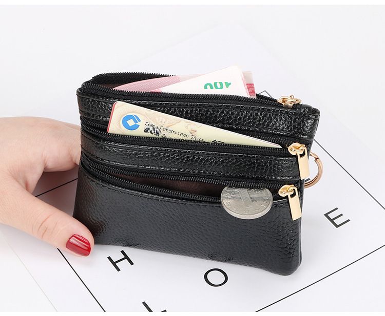 Wholesale coin purse women's short leather texture small wallet multi-function driver's license card bag soft leather key bag zipper bag_voghion.com