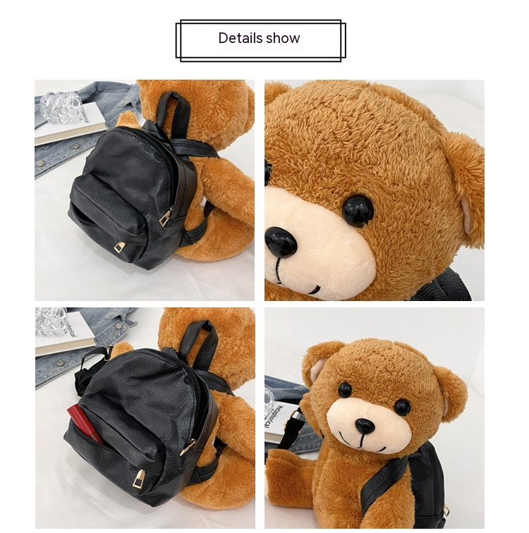 2024 Noua Modă Versatil Drăguț Rucsac Femeii Plush Motocicleta Ursuleț Rucsac Animal Doll Cartoon Doll Părinte Copil Bag_voghion.com