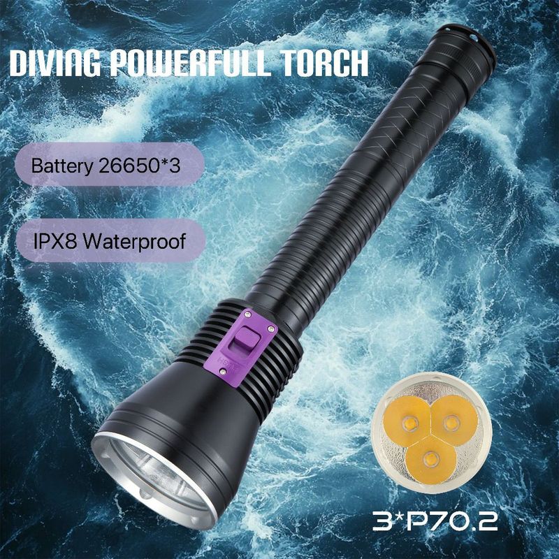 3 Licht P70 Tauchen Spezielle Starke Licht Taschenlampe Hohe Lumen Gelb Licht 26650 Wiederaufladbare Taschenlampe Füllen Licht_voghion.com