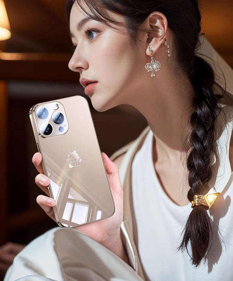 Suitable For IPhone 16 Phone IPhone 15 Pro Max Electroplated Glass Makeup Mirror Hard Case 14 With Lens Protector_voghion.com