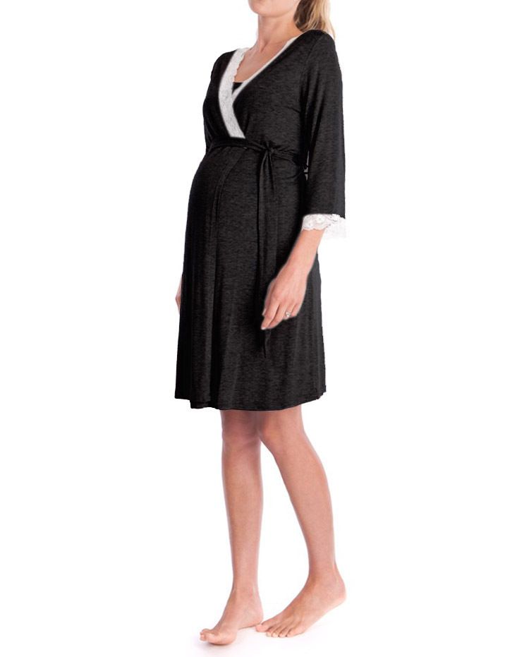 Pigiama abito premaman con maniche a 3/4 e pannello in pizzo moda 2024_voghion.com