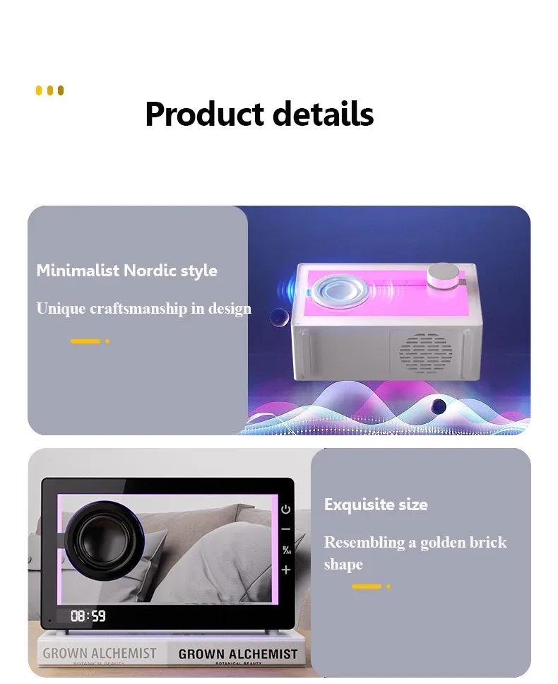 Nordic Mini Transparent Bluetooth High Quality Computer Speaker Portable Clock Wireless Music Box With LED Ambient Light_voghion.com