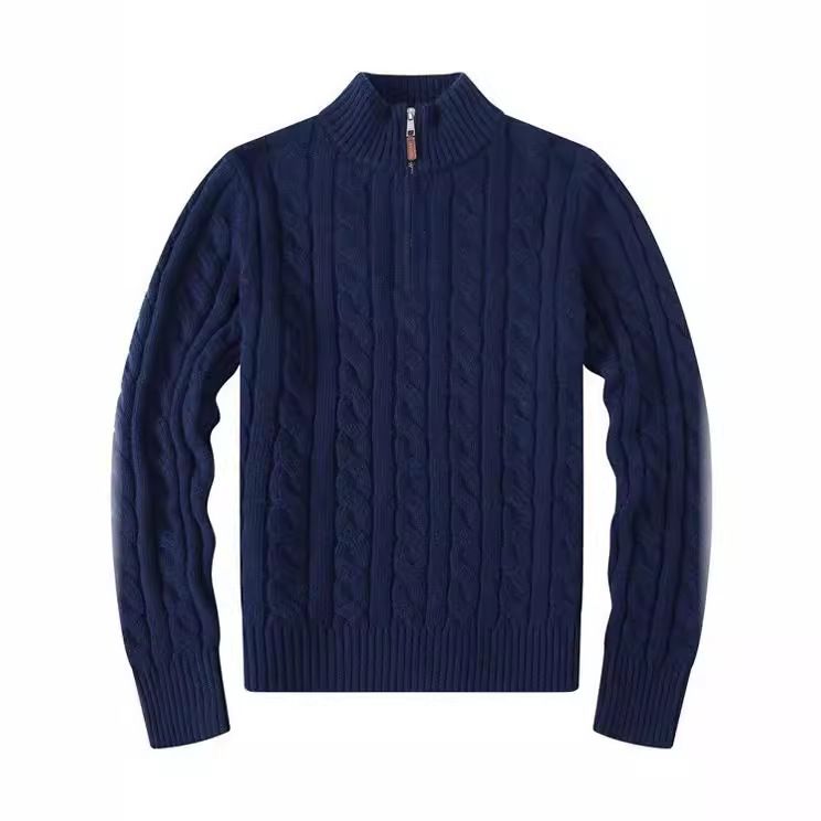 Men's Clothing Sweater Half High Zipper Sweater Business Polo Bottoming Shirt Cable Sweater_voghion.com