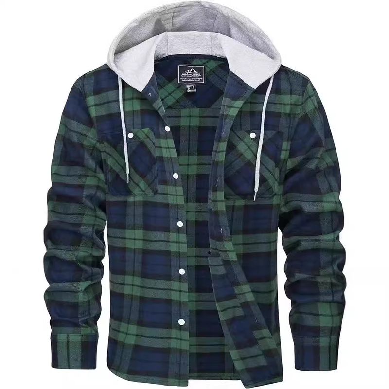 Herrenbekleidung Herbst und Winter Heißes Herren Flanellhemd Baumwolle Langärmliges Kariertes Hemd Lässiges Kapuzenhemd_voghion.com