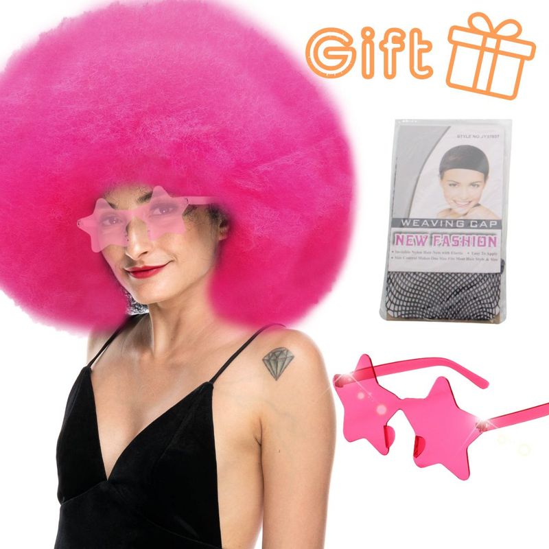 Parrucca sintetica resistente al calore colorata e soffice Afro Kinky Anxin con occhiali a forma di stella per uso da festa_voghion.com